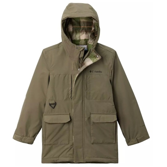 Columbia Other - COLUMBIA Hooded Parka Jacket Youth XS 6/7 Green Plaid Lining Winter Coat NEW